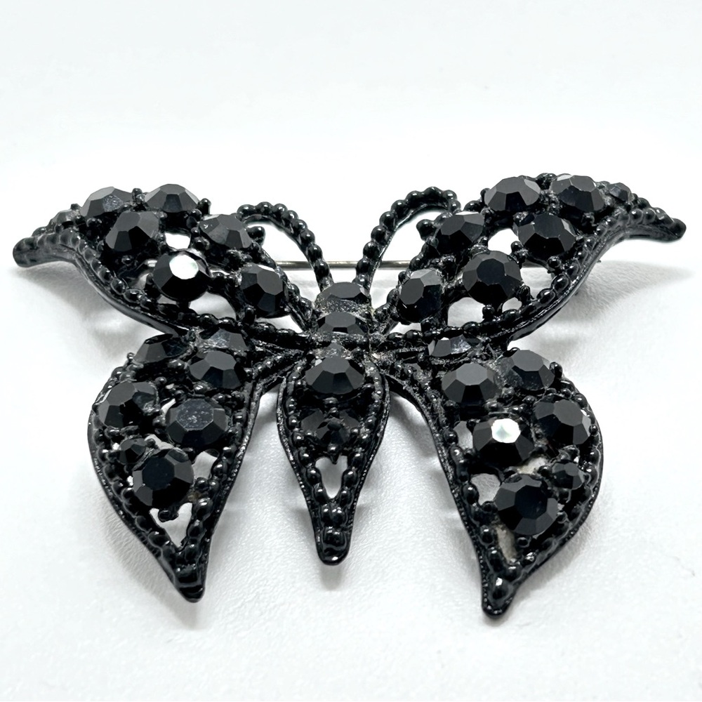 Weiss, Vintage Black Crystal Butterfly Brooch, Albert Weiss 1942 - 1971, Perfect